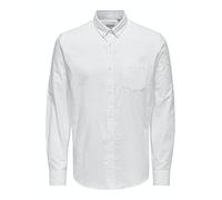 Camisa de Hombre ONLY&SONS Ajustada Manga Larga Estilo Oxford Elegante cómoda Camisa Masculina, Color:Blanco-3, Talla:L