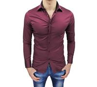 Camisa de hombre Sartorial Slim Fit Slim Fit Casual Elegante, burdeos, L