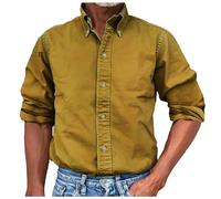Camisa de hombre Slim Fit sin planchado ajuste normal simple delgada ligera suave de moda negocios trabajo elegante cómoda casual blusa vintage para el ocio, amarillo, L