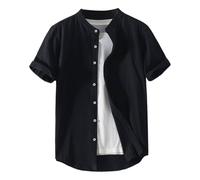 Camisa de hombre transpirable camiseta manga corta cuello en V para hombre camisa de lino de manga corta algodón ligero casual botón camisas de lino clásico para hombres, A-le negro, 3XL