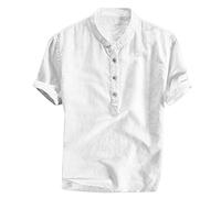 Camisa de hombre transpirable delgada con cuello teñido para verano blusa de hombre de gradiente fresco de algodón, Blanco, 3XL