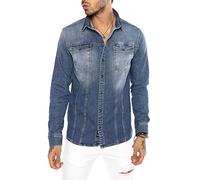Camisa de Jeans Vaquera Denim para Hombre Manga Larga Azul M