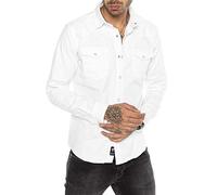 Camisa de Jeans Vaquera Denim para Hombre Manga Larga Blanca L