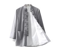 Camisa de Kung Fu de Doble Capa - Ropa Tradicional China de Taiji Qi Gong Wing Chun Shaolin Taichi Taekwondo para Entrenamiento grey-3XL