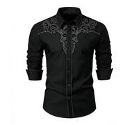 Camisa de la Vendimia los Hombres Floral Impreso Camisas Manga Larga Casual Botón Cuello Solapa Blusa Retro Cowboy Occidental Top