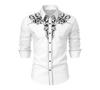 Camisa de la Vendimia los Hombres Floral Impreso Camisas Manga Larga Casual Botón Cuello Solapa Blusa Retro Cowboy Occidental Top