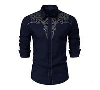 Camisa de la Vendimia los Hombres Floral Impreso Camisas Manga Larga Casual Botón Cuello Solapa Blusa Retro Cowboy Occidental Top