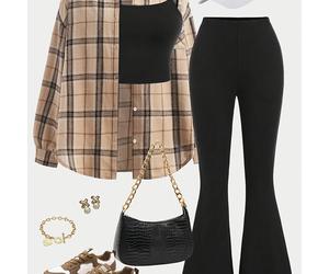 Camisa de larga a cuadros Khaki Vika DP010599, top corto de camisola negra, conjunto de 3 piezas de pantalones acampanados