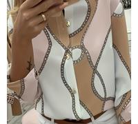 Camisa de Larga con Cuello y Estampado de Cadena para Mujer, Otoño/Invierno, Estilo Europeo y Americano