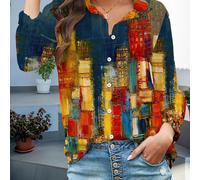 Camisa de larga para mujer, estilo , estampado individual y moderno, con irregular de patchwork multicolor, para y otoño