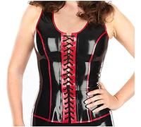 Camisa De Látex Con Cordones Con Cremallera En La Parte Delantera Trasera Sin Mangas Abrigo De Goma Blusa Ropa,naranja Y Rojo,S