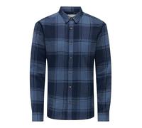 Camisa de Leñador a Cuadros Esencial de Manga Larga de Franela a Cuadros Top de Ocio Blusa Ajustada de Algodón ONSGUDMUND, Blazer Azul Marino, L