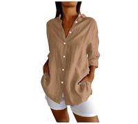 Camisa de lino de manga larga para mujer, verano 2026, solapa abotonada, cuello de primavera, lino, algodón, blusas de moda, ropa clásica de muselina para playa, ropa de gasa para novio, tops de gasa