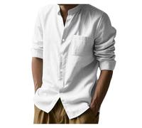 Camisa De Lino Hombre Camisa de Hombre de algodón y Lino con Bolsillos, Camisa Playera Ligera Henry de Manga Larga.(Beige,XXL)