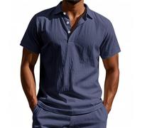 Camisa De Lino Hombre Manga Corta Hawaiana Blanca Casual Camisa Tallas Grandes Verano Moda Camisas Transpirable Slim Fit Algodón Henley Elegante Top Original Clásico Vacaciones Boda Playa