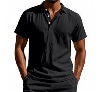 Camisa De Lino Hombre Manga Corta Hawaiana Blanca Casual Camisa Tallas Grandes Verano Moda Camisas Transpirable Slim Fit Algodón Henley Elegante Top Original Clásico Vacaciones Boda Playa