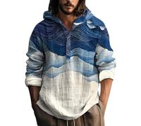 Camisa de lino para hombre, algodón y lino, con capucha, con botones, manga larga, con capucha, camisa de ocio, corte regular, camisa de verano, cómoda sudadera con capucha, b, 4XL