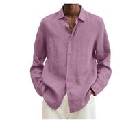 Camisa De Lino para Hombre Camisa de Lino Sencilla for Hombre, Primavera y otoño, con Botones Color Liso, Holgada, Manga Larga(Pink,5XL)