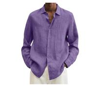 Camisa De Lino para Hombre Camisa de Lino Sencilla for Hombre, Primavera y otoño, con Botones Color Liso, Holgada, Manga Larga(Purplr,5XL)