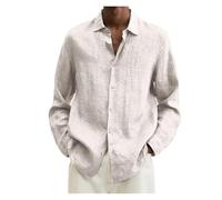 Camisa De Lino para Hombre Camisa de Lino Sencilla for Hombre, Primavera y otoño, con Botones Color Liso, Holgada, Manga Larga(White,XXXL)