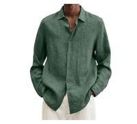Camisa De Lino para Hombre Camisa de Lino Sencilla for Hombre, Primavera y otoño, con Botones Color Liso, Holgada, Manga Larga(Green,M)