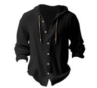 Camisa de lino para hombre, camisa de manga larga, algodón y lino, camisa con capucha, camisa con capucha, camisa informal de verano, delgada, monocolor, corte regular, camisa hawaiana, regalo para él