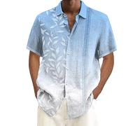 Camisa de lino para hombre, camisas ajustadas, elegantes, camisas de verano, camisas Henley con botones casuales Hawaii de color liso, camiseta blanca para hombre, Slim Fit de alta calidad, Azul-c