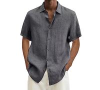 Camisa de lino para hombre Camisas de Manga Corta Camiseta con Botones Camisas Cuello Coreano Manga Corta Camisetas Hombres Fantasía T Shirt Blusas de Lino Hombres Textura, Grey-5, XXXL