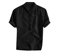 Camisa de lino para hombre Camisas de verano sólido transpirable manga corta playa cuello en V blusa con bolsillo Casual Tops Henley Vintage Chic Regular Fit Camisetas de verano Color sólido camisa