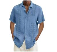 Camisa de lino para hombre, camisas Slim Fit Elegante Camisas de Verano Camisas Henley Shirt con Botones Casual Hawaii de Color Sólido Camiseta Camisa de Playa Hombre Negocios Casual, Silver-a, Large