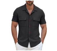 Camisa de lino para hombre casual camisa camisetas manga corta camiseta cuello en v hombres camisas ligeras transpirable casual playa adecuado para el diario y las vacaciones, A-le negro, 3XL