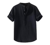 Camisa de lino para hombre casual de manga corta camiseta cuello en V hombres clásico corte regular camisa manga corta para corte regular estilo urbano casual, A-le negro, 3XL