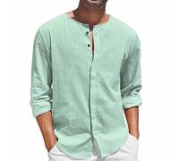 Camisa de lino para hombre con cuello Mao Color liso Henley Camisa blanca Cuello Camisa de playa Clásica Color sólido Business Casual Gran Talla Blusa Top Camisa Hombre Negro Camisas Hombres Casual