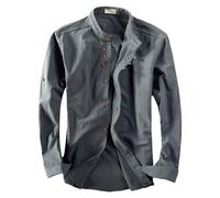 Camisa de lino para hombre, cuello alto, chaqueta de traje de ocio, corte regular, con tira de botones, chaqueta de camisa ajustada, chaqueta ligera y cómoda, chaqueta de entretiempo, chaqueta blazer
