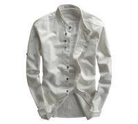 Camisa de lino para hombre, cuello alto, chaqueta de traje de ocio, corte regular, con tira de botones, chaqueta de camisa ajustada, chaqueta ligera y cómoda, chaqueta de entretiempo, chaqueta blazer