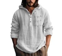 Camisa de lino para hombre de algodón y lino con capucha fina sudadera con capucha sudadera con capucha tops con botones camiseta de manga larga camisa de verano ligera camisa de verano cómoda camisa
