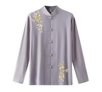 Camisa de lino para hombre de manga larga de algodón Tangzhuang Tradicional Corte Regular Botón Abajo Artes Marciales Kung Fu Tai Chi Uniforme Estilo Chino con Bordados Cuello Alto Camisa para Hombre