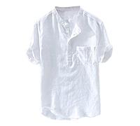 Camisa de lino para hombre de primavera Henley, camisas de lino de verano, camisa de manga larga, camisa de manga larga, camisa de playa, transpirable, informal, corte regular, camisa de verano, K2, M