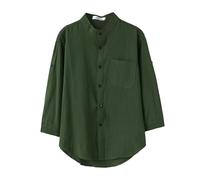 Camisa de lino para hombre de verano, camisa de ocio sencilla de manga larga, con botones, camiseta de muselina transpirable, ligera, cómoda, antisudor con cuello redondo, camisa para hombre, talla