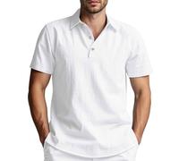 Camisa de lino para hombre, manga corta, ligera, de verano, delgada, transpirable, camisa de playa, corte regular, camisa de ocio con botones, de secado rápido, camiseta deportiva básica de negocios