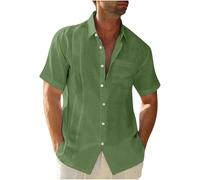 Camisa de lino para hombre, manga corta, monocolor, camisa de verano, informal, informal, transpirable, con botones, ajustada, informal, hawaiana, brillante, para hombre, 02 verde., 3XL