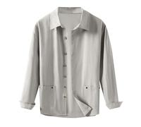 Camisa de lino para hombre, manga larga, con botones, ajuste holgado, que absorbe la humedad, camisa de lino ligera, transpirable, sin planchas, camisa de ocio japonesa, sencilla y larga, para hombre