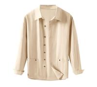 Camisa de lino para hombre, manga larga, con botones, ajuste holgado, que absorbe la humedad, camisa de lino ligera, transpirable, sin planchas, camisa de ocio japonesa, sencilla y larga, para hombre