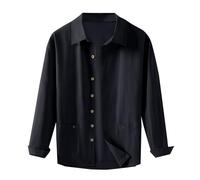 Camisa de lino para hombre, manga larga, con botones, ajuste holgado, que absorbe la humedad, camisa de lino ligera, transpirable, sin planchas, camisa de ocio japonesa, sencilla y larga, para hombre