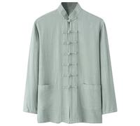 Camisa de lino para hombre, manga larga, cuello alto, tang traje, tradición, Kung Fu Tai Chi, uniforme de estilo chino, camisa vintage con botones, camisas casuales con bolsillos, camisa de algodón
