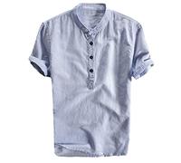 Camisa de Lino para Hombres Verano Top de Manga Corta Suelta Camisa de Moda Ropa Hombre Delgada Fresco de Cómodo Blusa Color Sólido Camiseta Tops de Algodón y Cáñamo