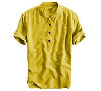 Camisa de Lino para Hombres Verano Top de Manga Corta Suelta Camisa de Moda Ropa Hombre Delgada Fresco de Cómodo Blusa Color Sólido Camiseta Tops de Algodón y Cáñamo