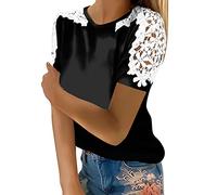 Camisa de lino para mujer, camisa casual, blusas y blusas para mujer, botón alto, elegante, talla grande, cuello en V, color sólido, tops transpirable verano deportivo camiseta, 1-le black, S