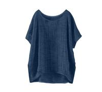 Camisa de lino para mujer, camiseta de verano, elegante, informal, transpirable, camiseta suelta, cuello redondo, blusas de color liso, camiseta ligera, Top diario, actividades al aire libre Blusa