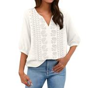 Camisa de lino para mujer con bordado, túnica de lino, tops retro de jacquard, blusa boho de manga corta, camiseta casual de ajuste suelto y caída fluida, camiseta de verano para la playa, blusa para